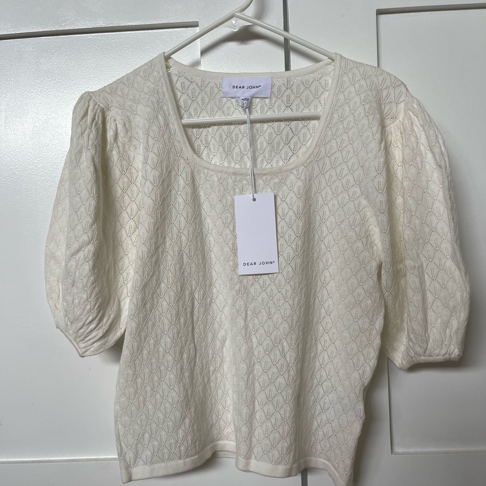 YOLANDA PUFF SHORT SLEEVE SWEATER WHITE